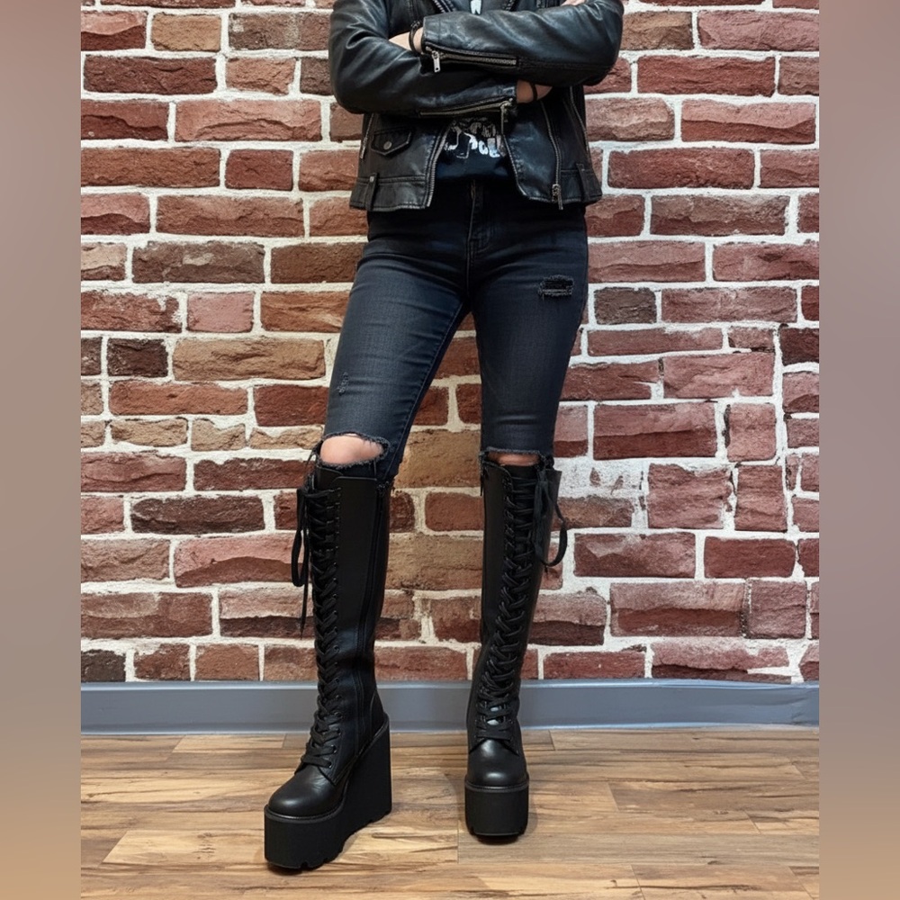 Current Mood Black Platform Lace-Up Boots